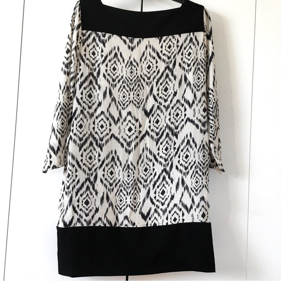Zara Basic Black White Ikat Print 3/4 Long Sleeve Pullover Tunic Mini Dress - Picture 2 of 15